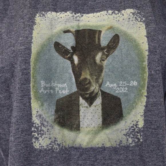 Gildan Soft Style Blue Goat in Tuxedo Graphic Tshirt Chicago Bucktown Art Fest M - Picture 1 of 10